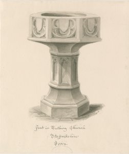 Typsnitt i Tutbury Priory Church: sepiatvättteckning av John Buckler