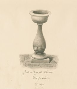 Typsnitt i Yoxall-kyrkan: sepiateckning, 1839