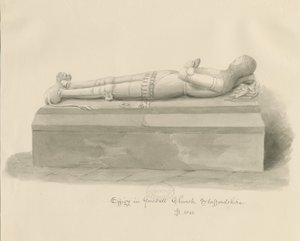 Gnosall Church - Effigy: tvättteckning av John Buckler