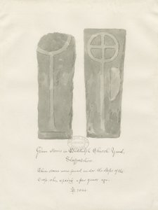 Gravstenar i Biddulph Churchyard: sepiateckning av John Buckler