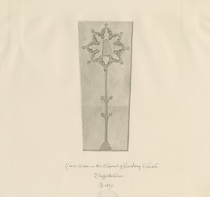 Hanbury Church - Gravsten: sepiateckning av John Buckler