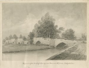 Handsacre - Old High Bridge: sepiateckning, 1839 av John Buckler