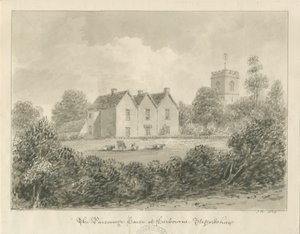 Harborne - Prästgård: sepiateckning, 1833 av John Buckler