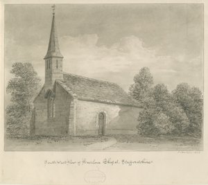 Haselour kapell: sepiateckning, 1828 av John Buckler