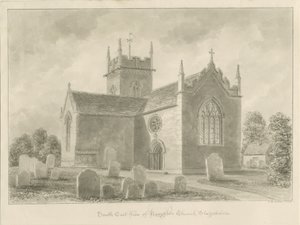 Haughton Church: sepiatvättteckning, 1842 av John Buckler