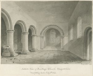 Armitagekyrkans interiör: sepiateckning, 6 juli 1844 av John Buckler