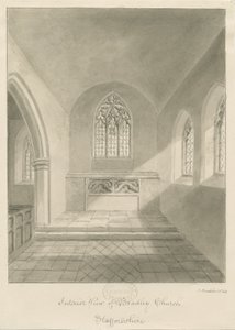 Interiör av Bradley Church: sepiateckning, 1842 av John Buckler