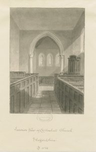 Interiör av Coppenhall Church: sepiateckning av John Buckler