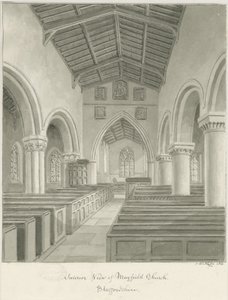 Interiör av Mayfield Church: sepiatvättteckning, 1844 av John Buckler