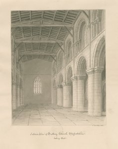 Interiör av Tutbury Priory Church: sepiatvättteckning av John Buckler