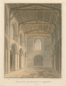 Interiör av Tutbury Priory Church: akvarellmålning av John Buckler