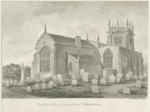 Purjolökskyrka: sepiateckning, 1844 av John Buckler