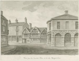 Leek Town - Market Place: sepiateckning av John Buckler