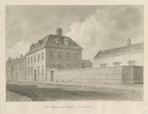 Lichfield - Grammar School: sepiateckning av John Buckler