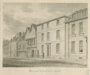 Lichfield - Bibliotek: sepiateckning, 1833 av John Buckler