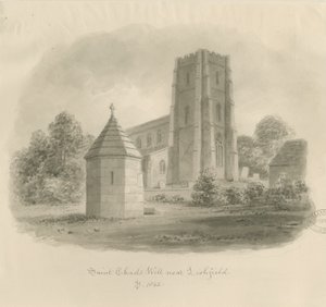 Lichfield - St. Tchads brunn: sepiateckning av John Buckler