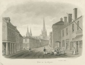 Lichfield - Utsikt över gatan: sepiateckning, 1843 av John Buckler