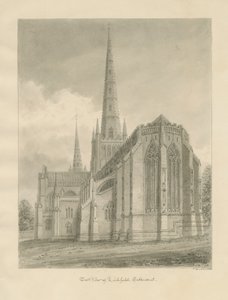 Lichfield Cathedral - East View: sepiateckning, 1838 av John Buckler