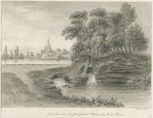 Lichfield Cathedral - East View: sepiateckning, 1844 av John Buckler