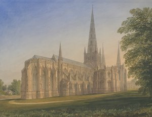 Lichfield Cathedral - North East View: akvarellmålning, nd [1770-1851] av John Buckler