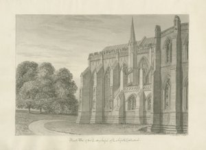 Lichfield Cathedral - North View: sepiateckning, 1845 av John Buckler