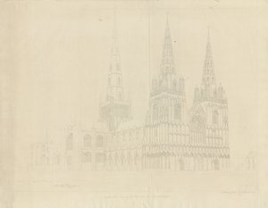 Lichfield Cathedral - North West View: etsning, 1807 av John Buckler