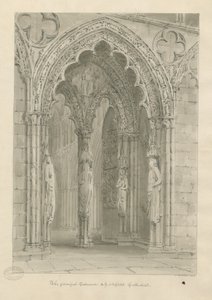 Lichfield Cathedral - West Doorway: sepiateckning av John Buckler