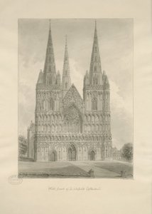 Lichfield Cathedral - West Front: sepiateckning, 1806 av John Buckler