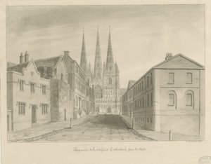 Lichfield Cathedral: sepiateckning av John Buckler
