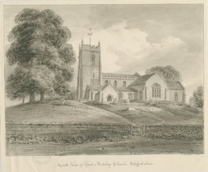 Madeley Church: sepiatvättteckning av John Buckler