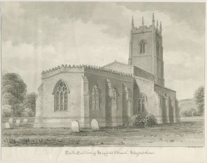 Mayfield Church: sepiateckning, 1844 av John Buckler