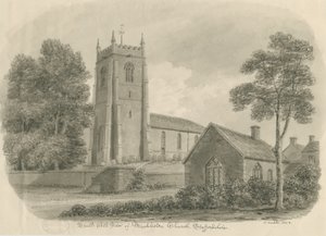 Mucklestone Church: sepiatvättteckning av John Buckler