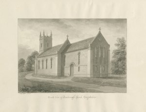 Newborough Church: sepiatvättteckning av John Buckler
