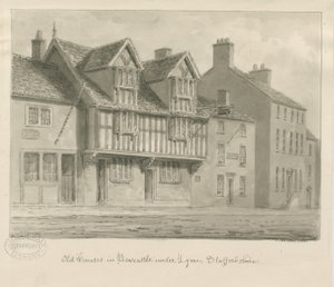 Newcastle-under-Lyme - Gamla hus: sepiateckning, 1840 av John Buckler