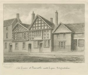 Newcastle-under-Lyme - Gamla hus: sepiateckning, 1840 av John Buckler
