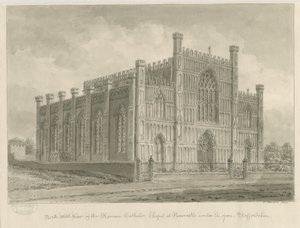 Newcastle-under-Lyme - Romersk-katolska kapellet: sepiatvättteckning, 1840 av John Buckler