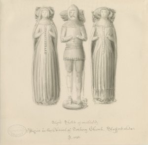 Norbury Church - Effigy [av Sir Edward Botiler]: sepiateckning av John Buckler