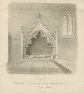 Norbury Church - Monument till Ralph le Boteler: sepiatvättteckning, 1843 av John Buckler