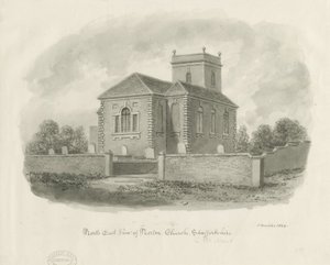 Norton-in-the-Moors-kyrkan: sepiatvättteckning av John Buckler