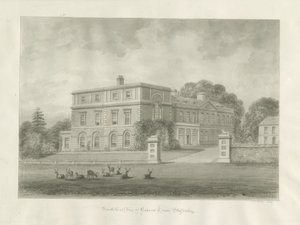 Okeover Hall: sepiatvättteckning, 1847 av John Buckler