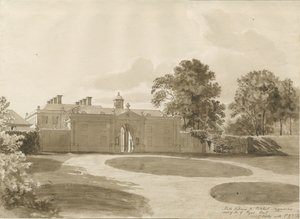 Patshull House: sepiatvätt ritning, nd [1820] av John Buckler