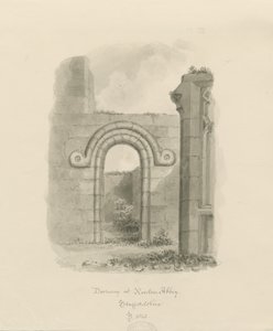 Ranton Abbey [Priory] - Rester av en dörröppning: sepiateckning av John Buckler
