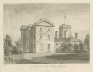 Ranton Abbey [Priory]: sepiateckning, 1842 av John Buckler