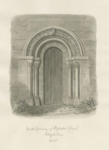 Rolleston Church - North Doorway: sepiateckning av John Buckler
