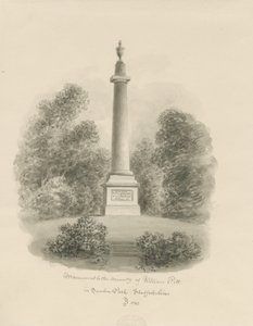 Sandon - Monument till William Pitt: sepiatvättteckning av John Buckler