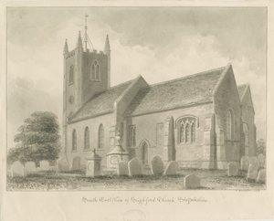 Seighford Church: sepiatvättteckning, 1842 av John Buckler
