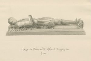 Shareshill Church- Monumental bild till [Sir Humphrey Swynnerton]: sepiatvättteckning av John Buckler