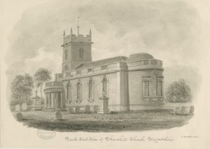 Shareshill Church: sepiateckning, 1843 av John Buckler