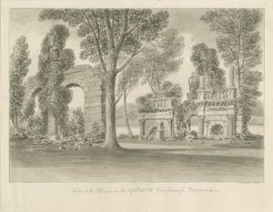 Shugborough - Ruiner i trädgården: sepiateckning av John Buckler