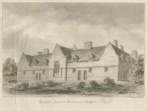 Stafford - Alms Houses: sepiateckning, 1841 av John Buckler